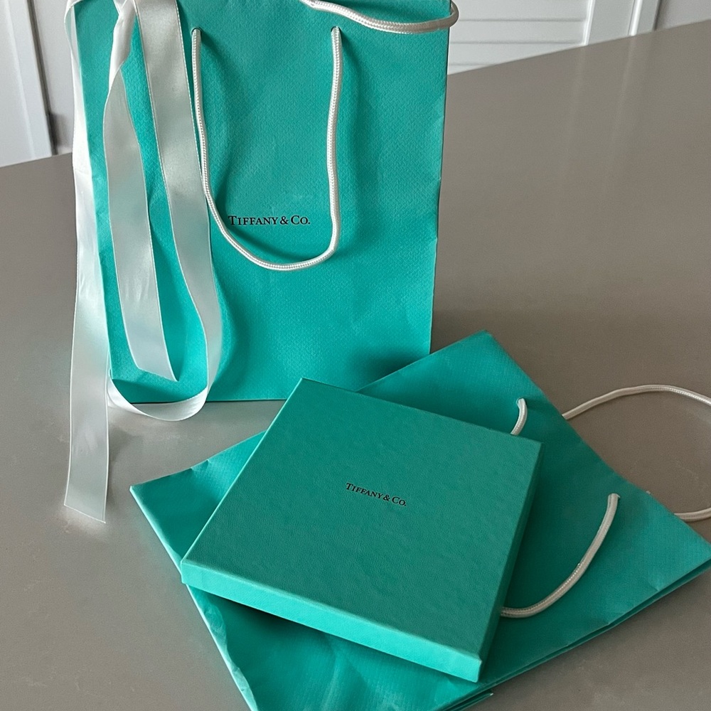2 Tiffany and Co gift bags, box and ribbon